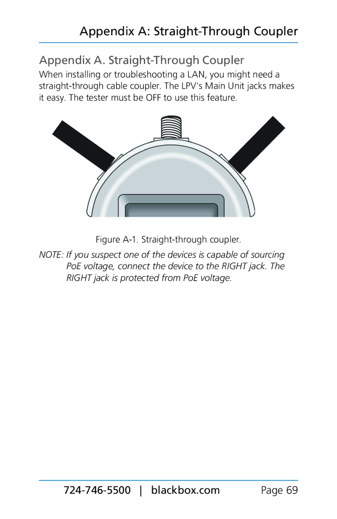 Black Box BLACK BOX CAT5/5e/6 LAN Performance Verifier, TS580A-R4 manual Appendix A. Straight-Through Coupler 