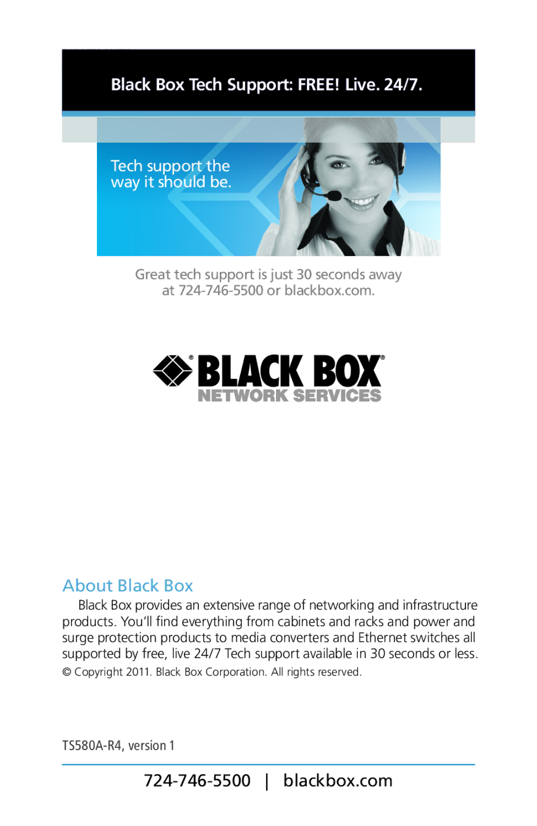 Black Box TS580A-R4, BLACK BOX CAT5/5e/6 LAN Performance Verifier manual Black Box Tech Support FREE! Live /7 