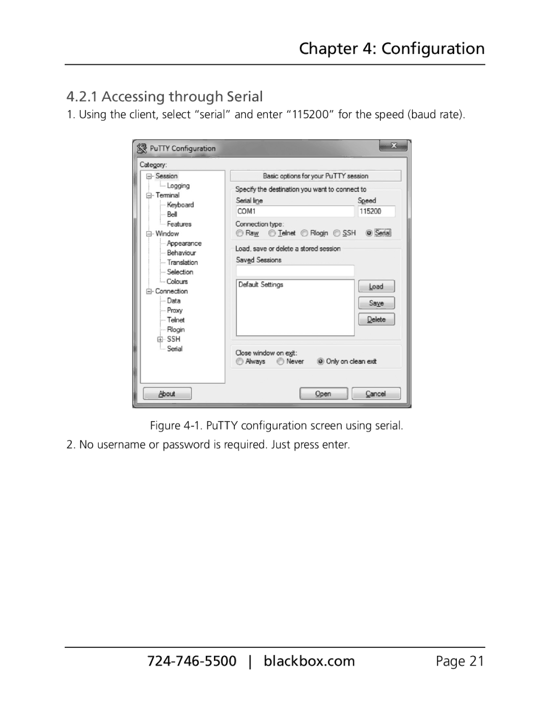 Black Box VX-HDMI-IP-VTX, VX-HDMI-IP-MRX, VX-HDMI-IP-VRX, VX-HDMI-IP-UTX, VX-HDMI-IP-MTX manual Accessing through Serial 