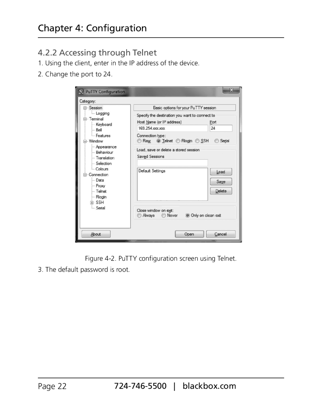 Black Box VX-HDMI-IP-MRX, VX-HDMI-IP-VTX, VX-HDMI-IP-VRX, VX-HDMI-IP-UTX, VX-HDMI-IP-MTX manual Accessing through Telnet 