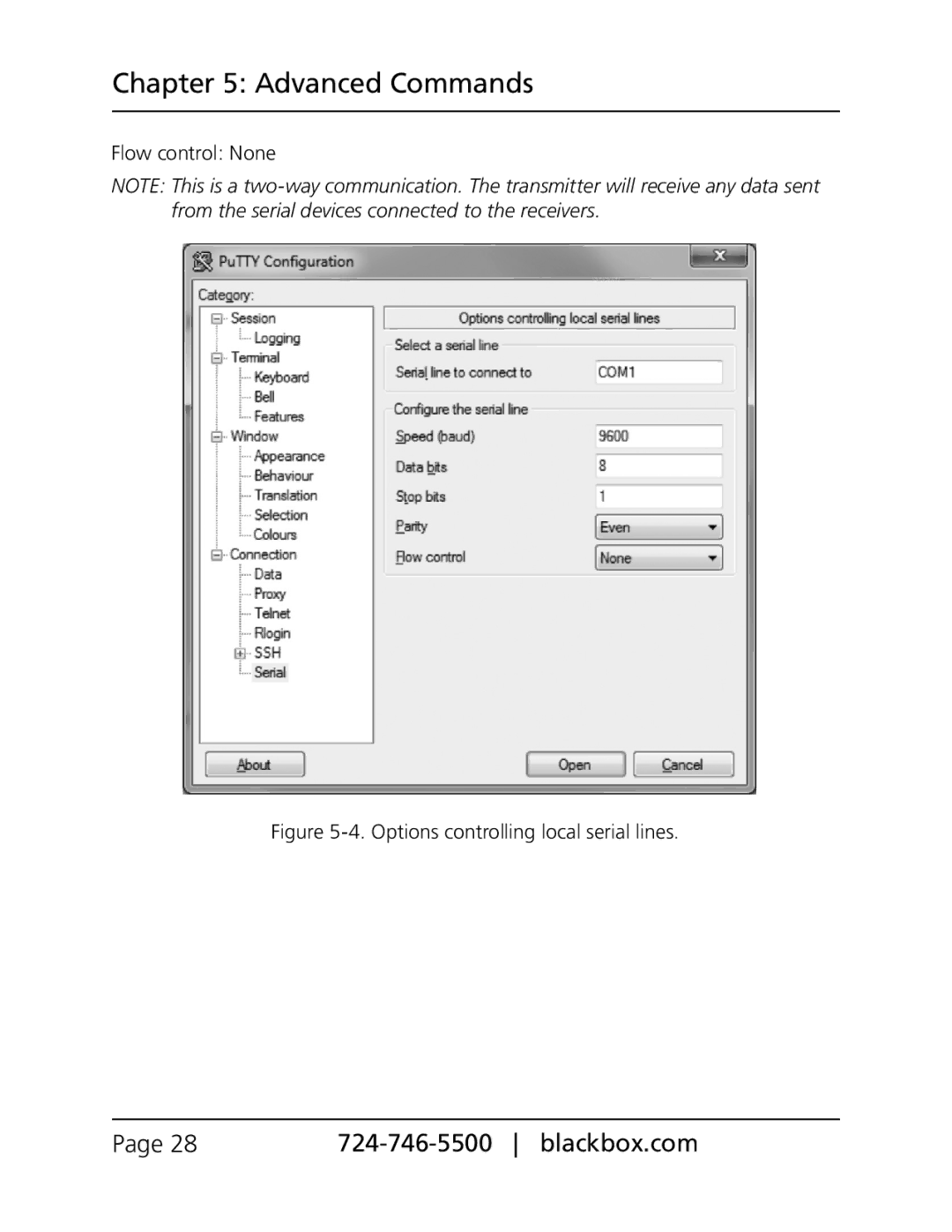 Black Box VX-HDMI-IP-VTX, VX-HDMI-IP-MRX, VX-HDMI-IP-VRX, VX-HDMI-IP-UTX manual Options controlling local serial lines 