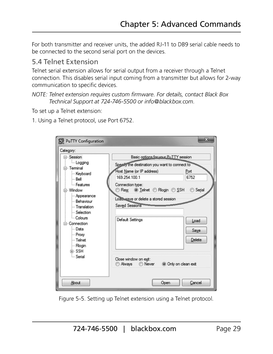 Black Box VX-HDMI-IP-MRX, VX-HDMI-IP-VTX manual Telnet Extension, Setting up Telnet extension using a Telnet protocol 