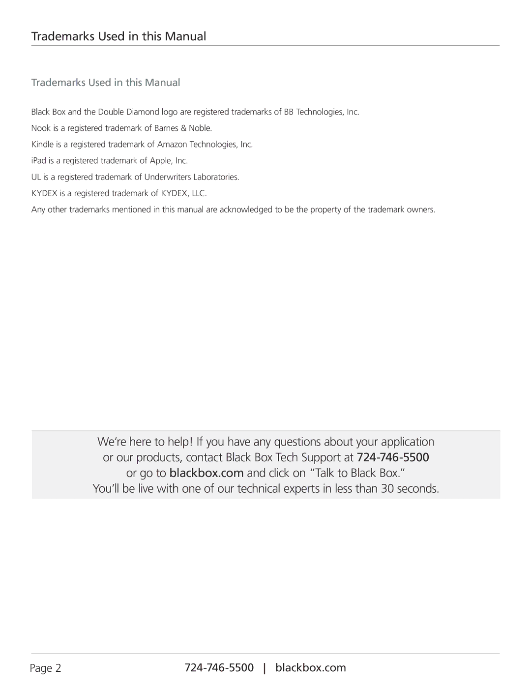 Black Box TAB32CS-LSL, Black Box, TAB16CS-LSL, TAB16C-LS, TAB32C-LS manual Trademarks Used in this Manual 