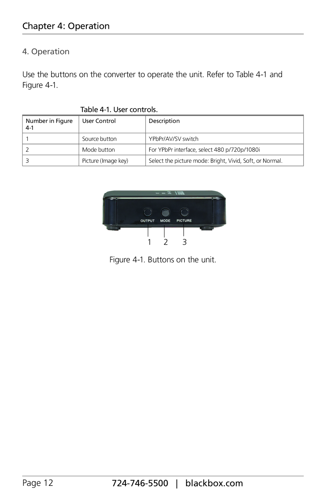 Black Box AC340A-R2, BLACK BOX VGA to Video Converter user manual Operation 