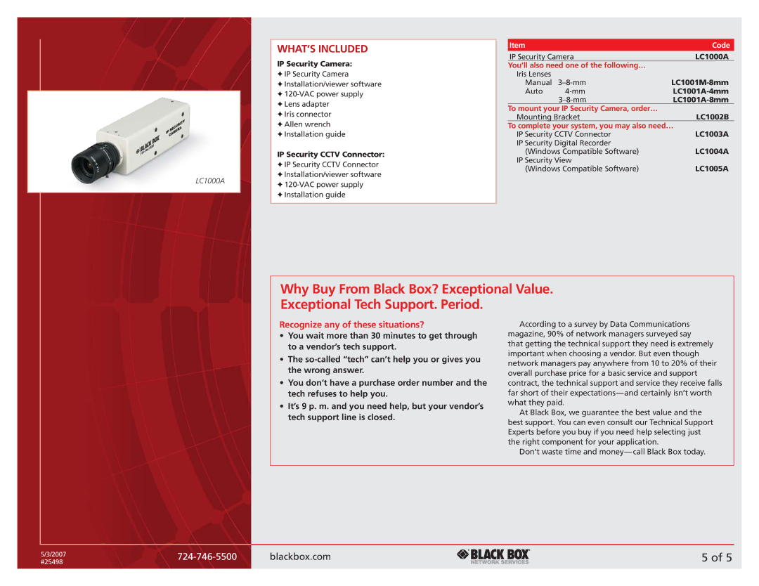 Black Box Blackbox IP Security Camera and Accessories manual WHAT‘S Included, Recognize any of these situations? 