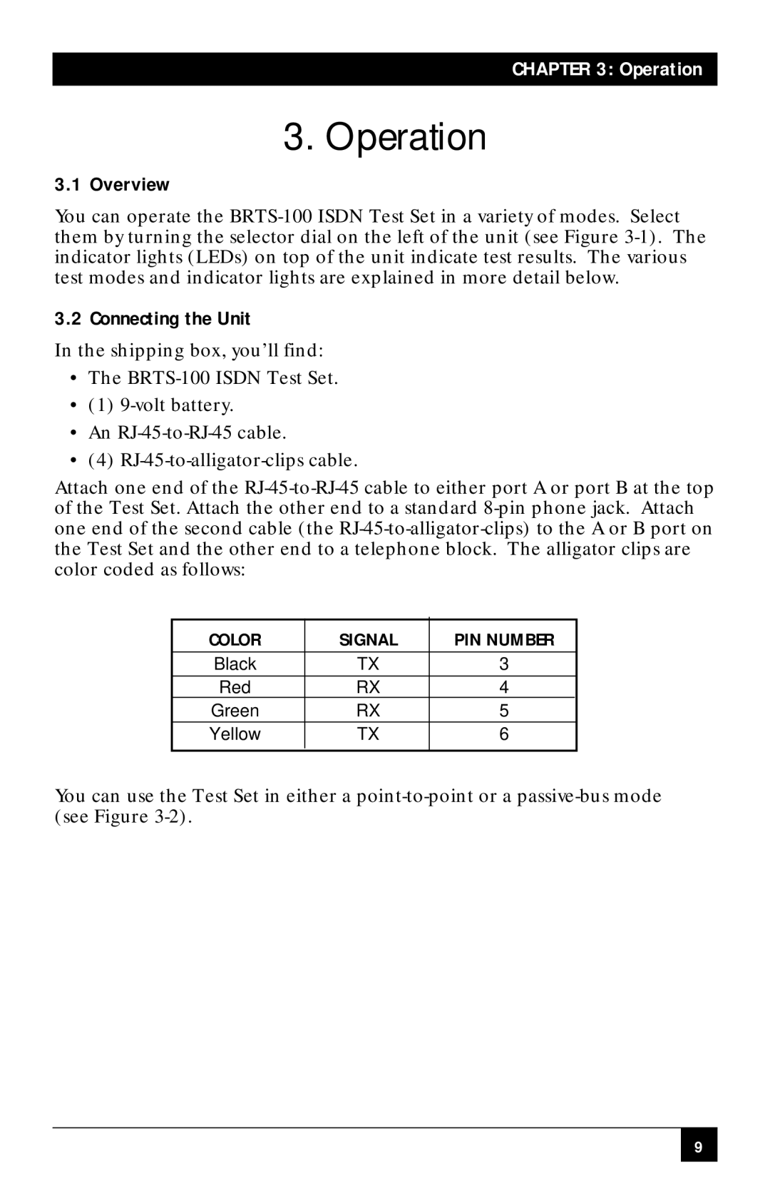 Black Box BRTS-100 manual Operation, Connecting the Unit 