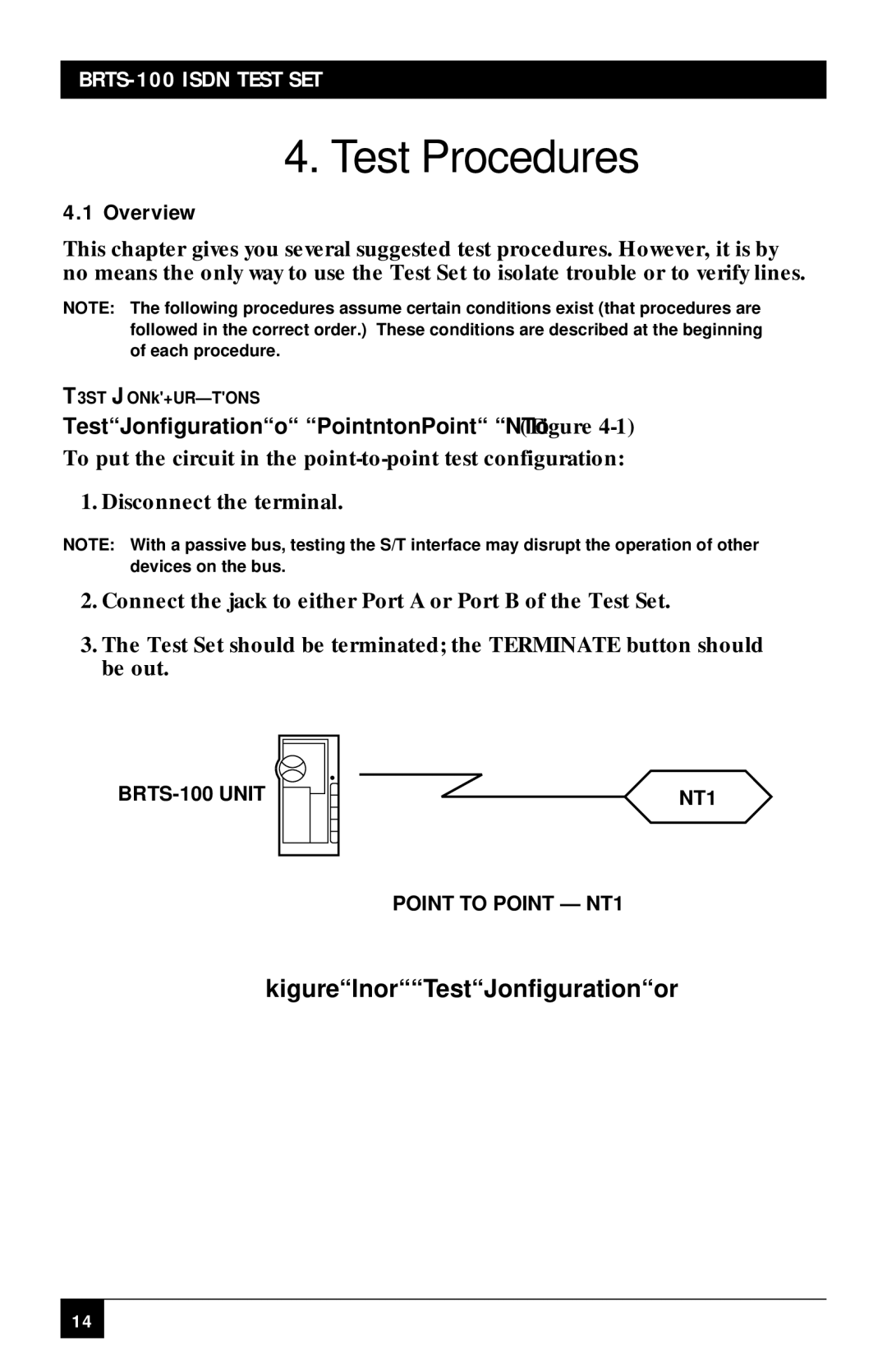 Black Box BRTS-100 manual Test Procedures, Test Configuration 1 Point-to-Point NT1 Figure 