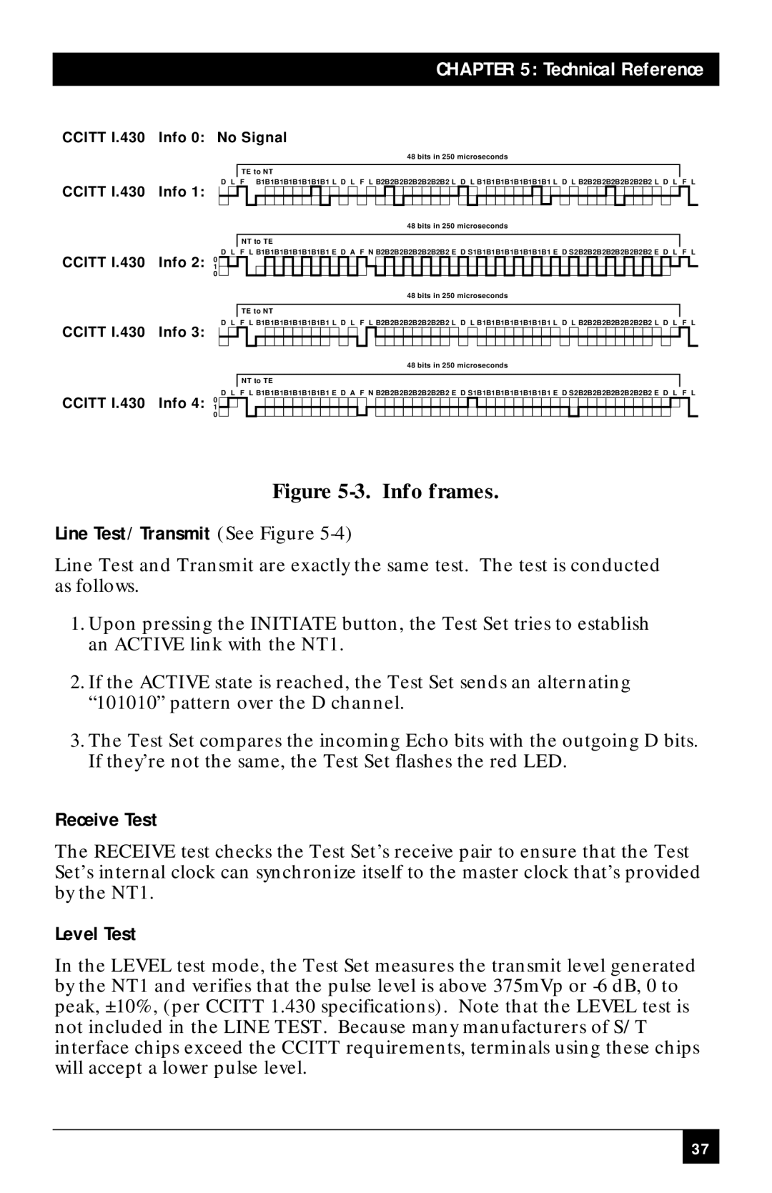 Black Box BRTS-100 manual Line Test/Transmit See Figure, Receive Test, Level Test 