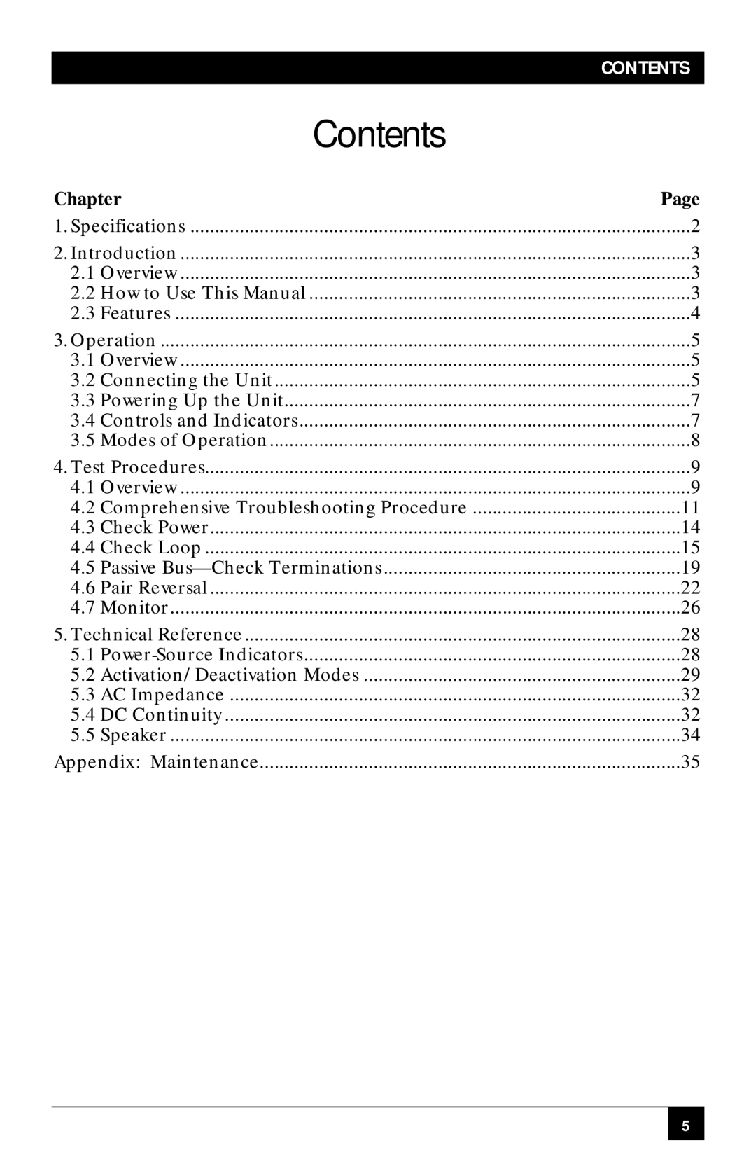 Black Box BRTS-100 manual Contents 