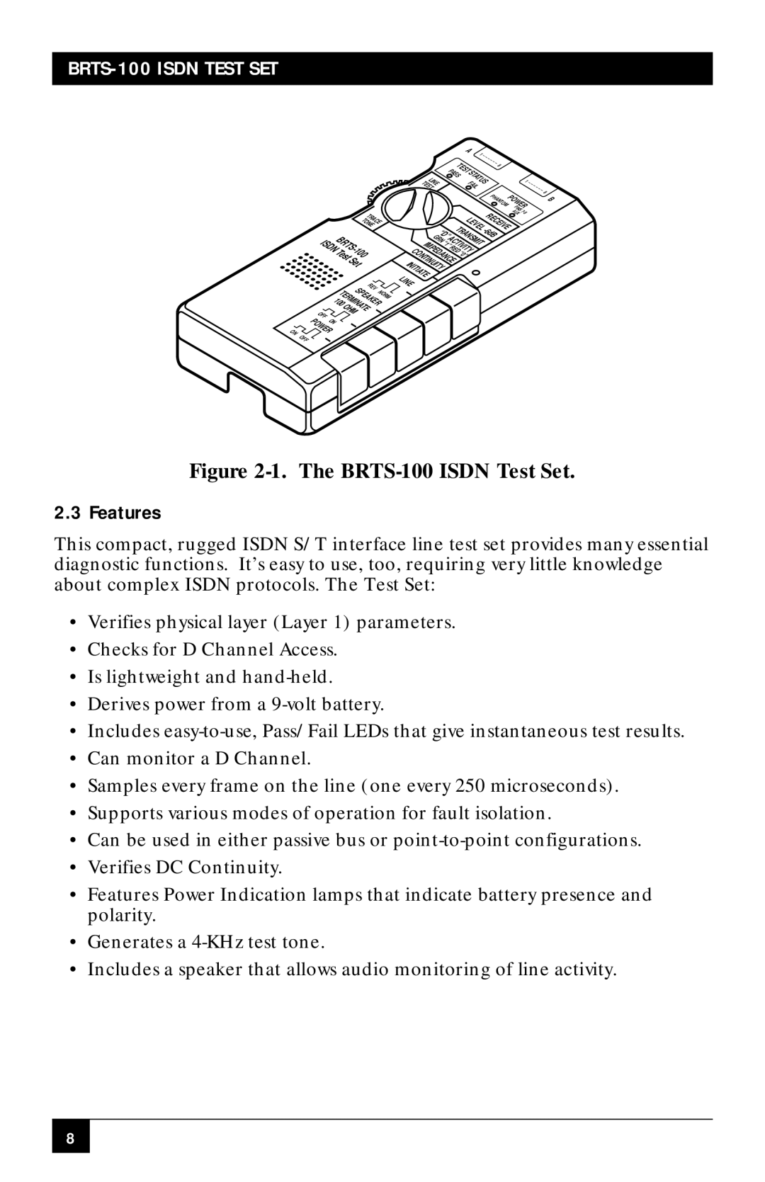 Black Box BRTS-100 manual Features, 100 Est 