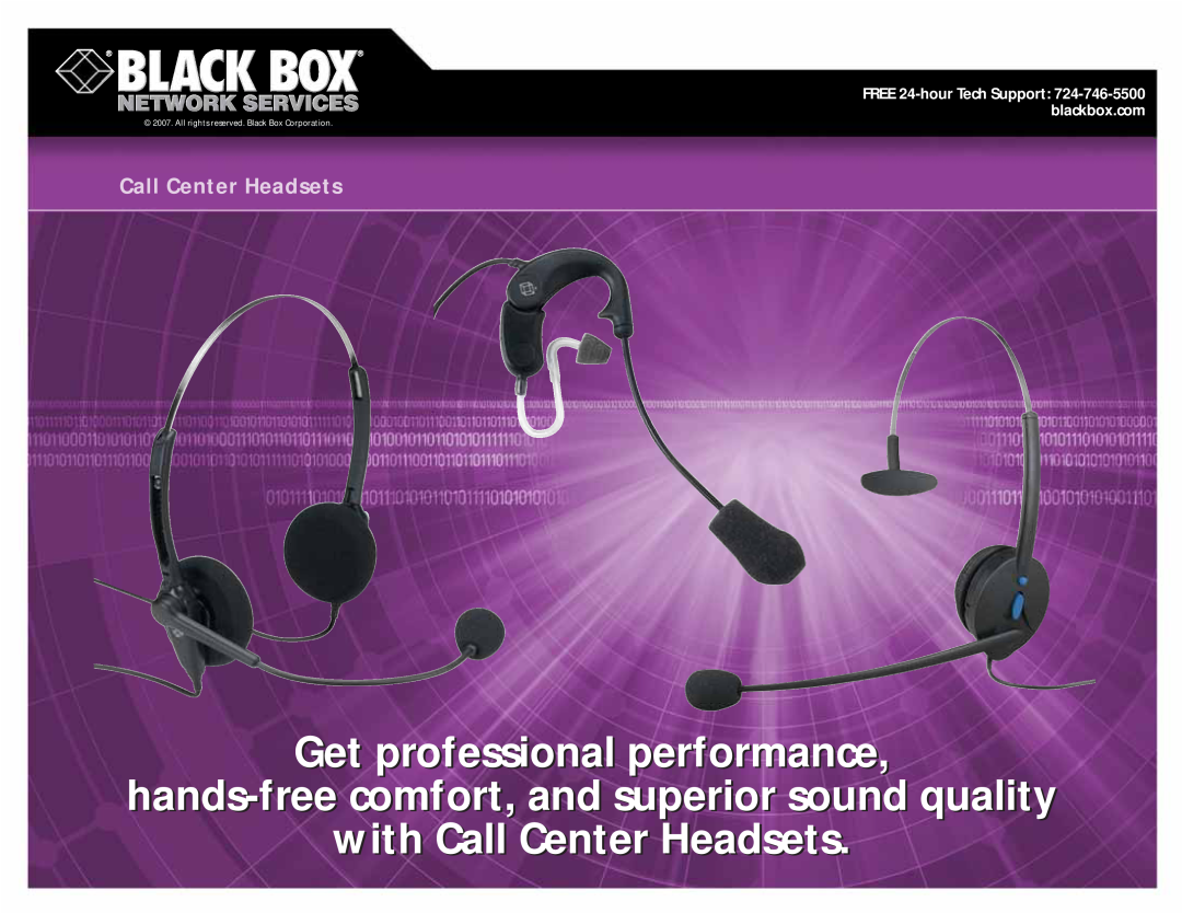 Black Box manual Get professional performance, with Call Center Headsets, All rights reserved. Black Box Corporation 