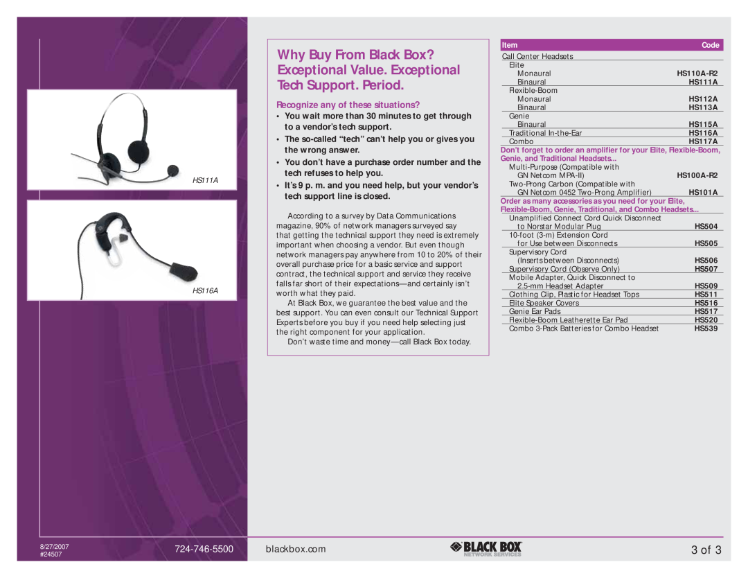 Black Box Call Center Headsets manual Why Buy From Black Box?, Exceptional Value. Exceptional, Tech Support. Period 