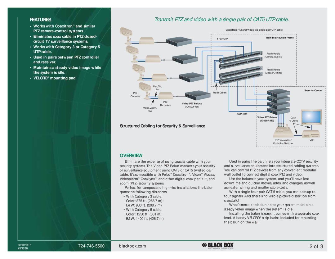 Black Box CAT3, CAT5 manual Features, Overview 