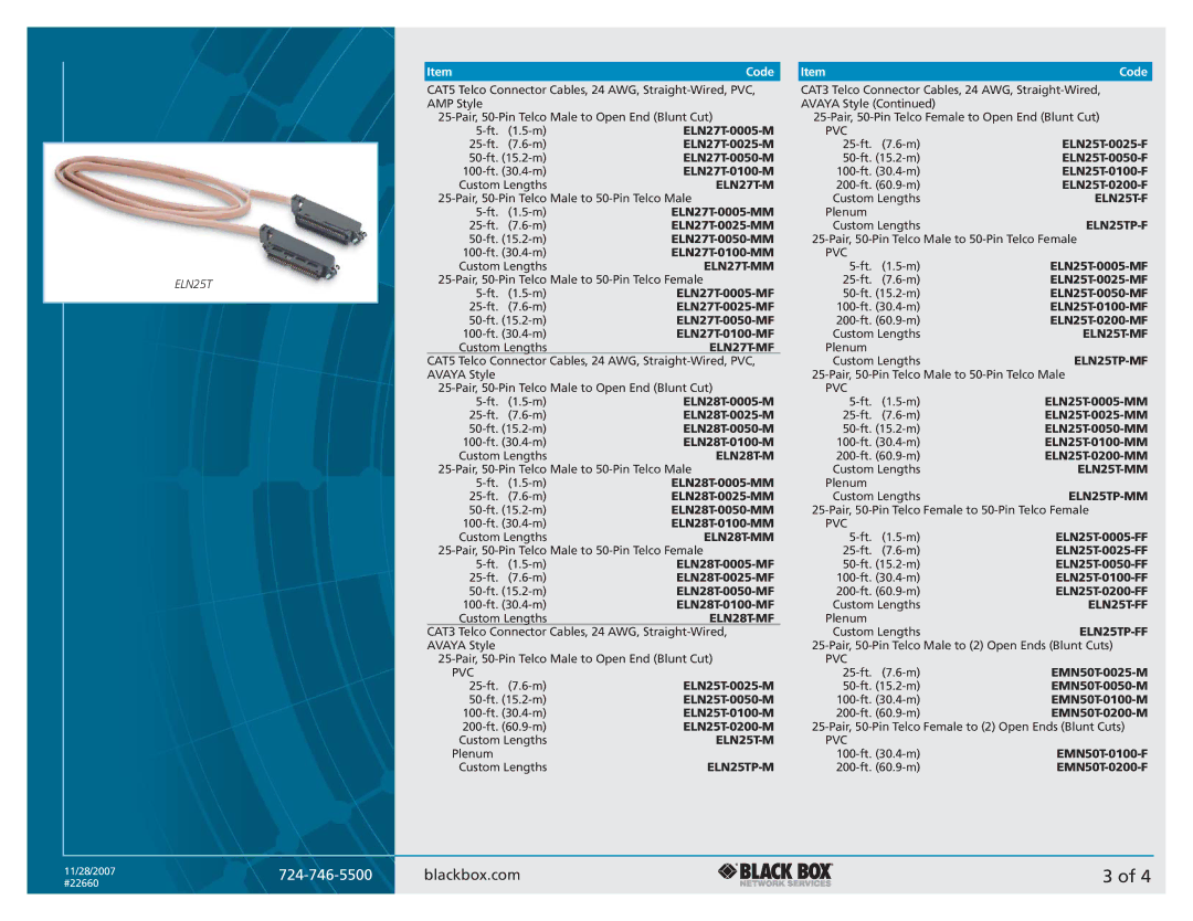 Black Box CAT3 manual ELN27T-MM, ELN27T-MF, ELN28T-MM, ELN28T-MF, ELN25TP-M, ELN25T-F, ELN25TP-F, ELN25T-MF 