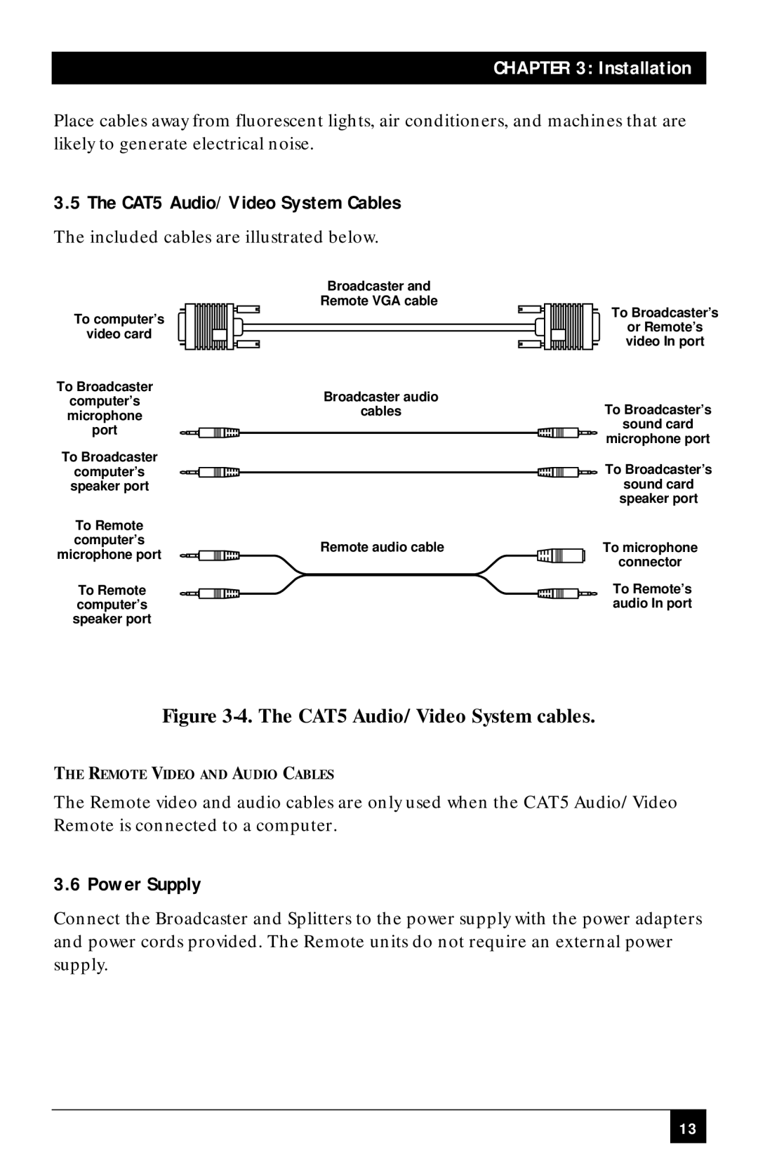 Black Box AC156A-8, CAT5 Audio/Video 8-Port Broadcaster manual CAT5 Audio/Video System Cables, Power Supply 