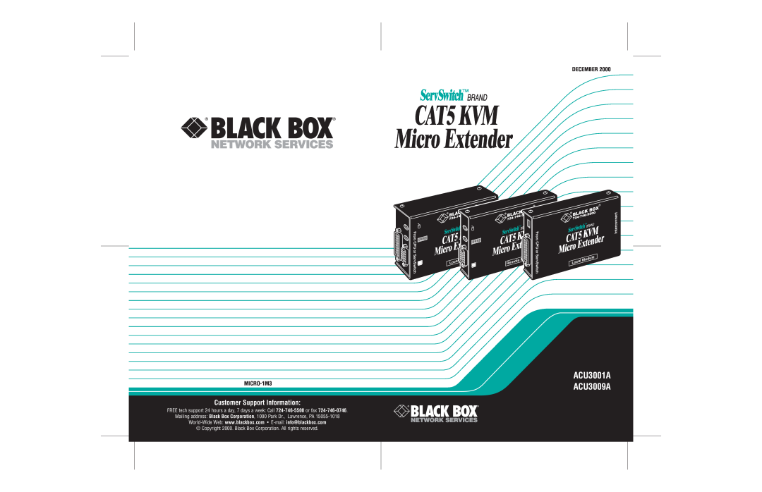 Black Box CAT5 KVM Micro Extender manual ACU3001A ACU3009A, Customer Support Information, December, MICRO-1M3 
