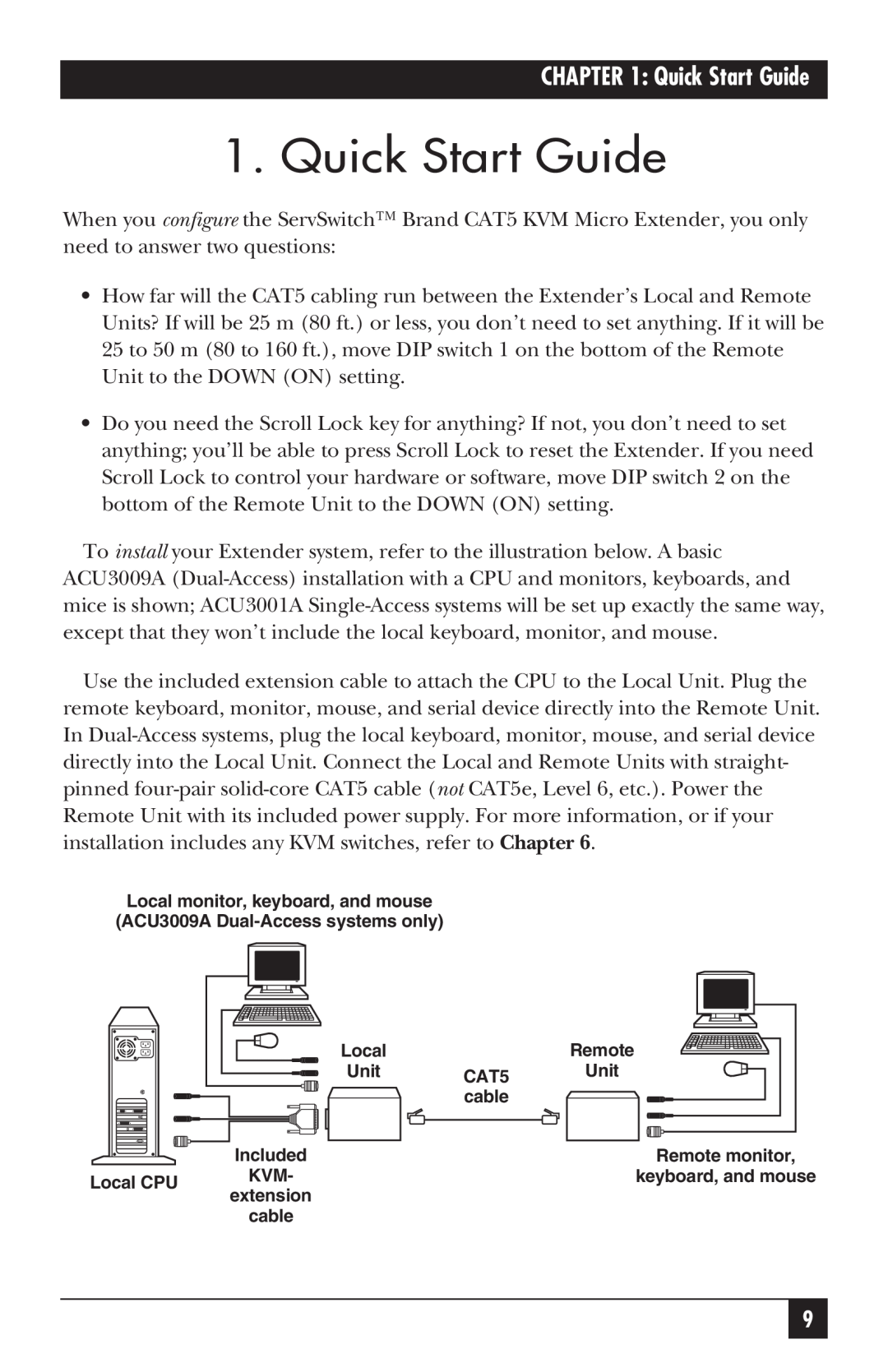 Black Box ACU3009A, CAT5 KVM Micro Extender, ACU3001A manual Quick Start Guide 