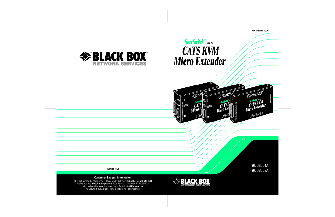 Black Box CAT5 KVM Micro Extender manual ACU3001A ACU3009A 