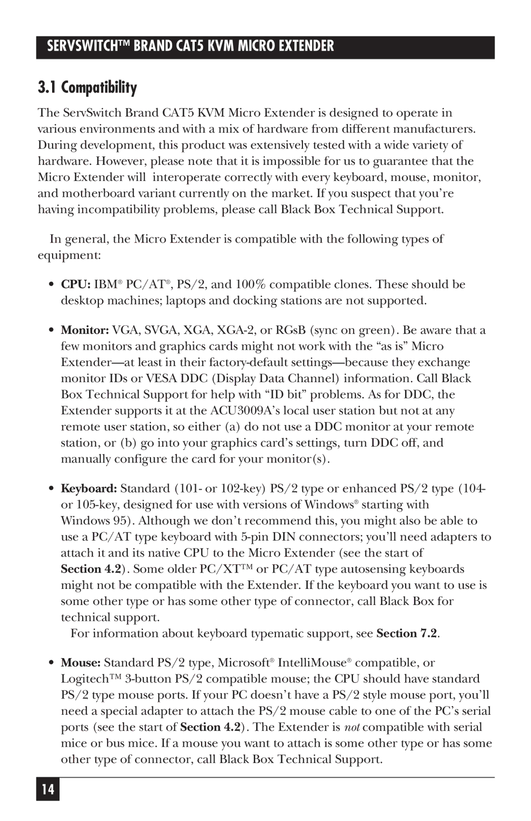 Black Box CAT5 KVM Micro Extender, ACU3009A, ACU3001A manual Compatibility 