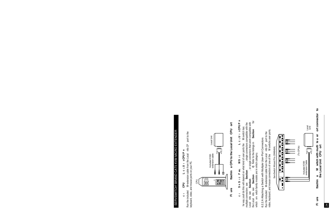 Black Box ACU3009A, CAT5 KVM Micro Extender, ACU3001A manual Attaching a Switch with Multiple User-Port Connectors, Cpu 