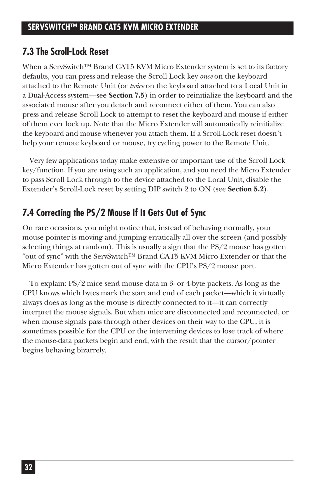 Black Box CAT5 KVM Micro Extender, ACU3009A, ACU3001A Scroll-Lock Reset, Correcting the PS/2 Mouse If It Gets Out of Sync 