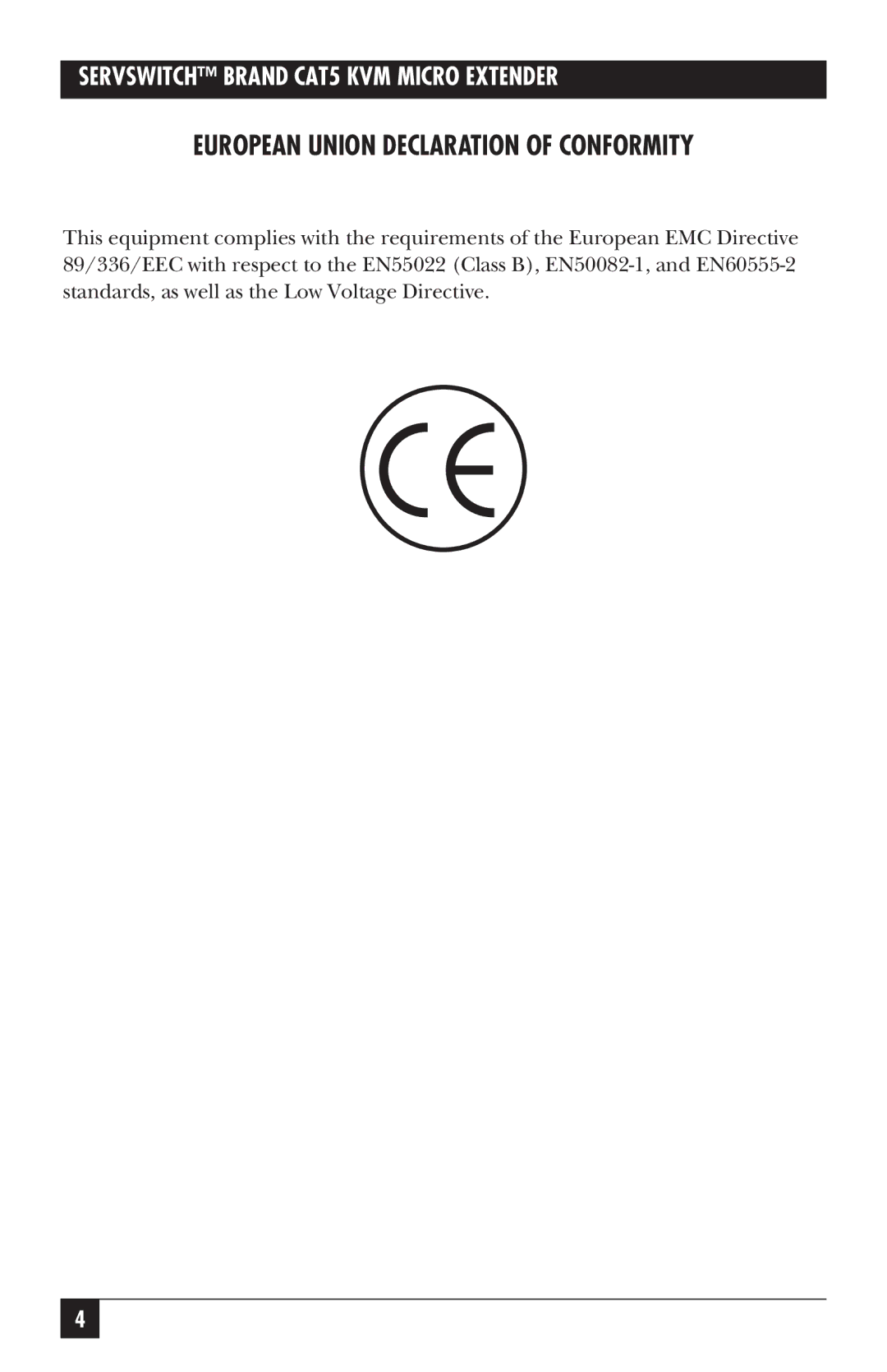 Black Box ACU3001A, CAT5 KVM Micro Extender, ACU3009A manual European Union Declaration of Conformity 