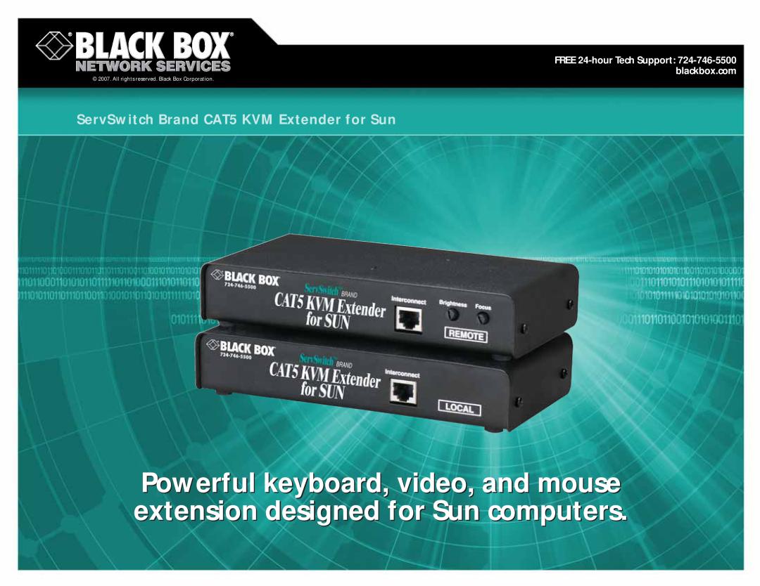 Black Box manual ServSwitch Brand CAT5 KVM Extender for Sun, All rights reserved. Black Box Corporation 