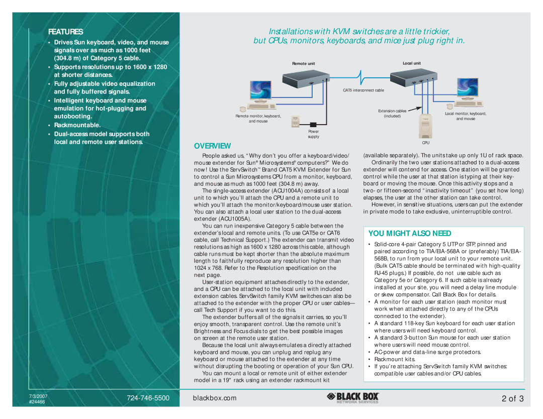 Black Box CAT5 KVM manual Overview, YOU Might Also Need 