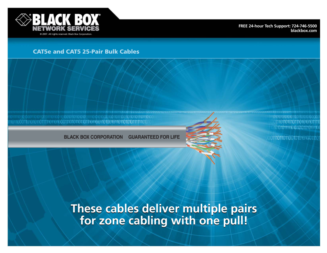 Black Box manual FREE 24-hour Tech Support 724-746-5500 blackbox.com, CAT5e and CAT5 25-Pair Bulk Cables 