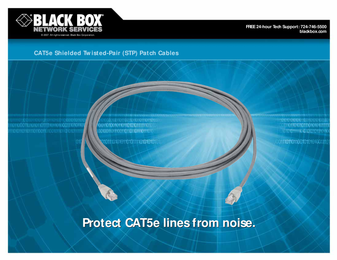 Black Box CAT5E manual FREE 24-hour Tech Support 724-746-5500 blackbox.com, Protect CAT5e lines from noise 