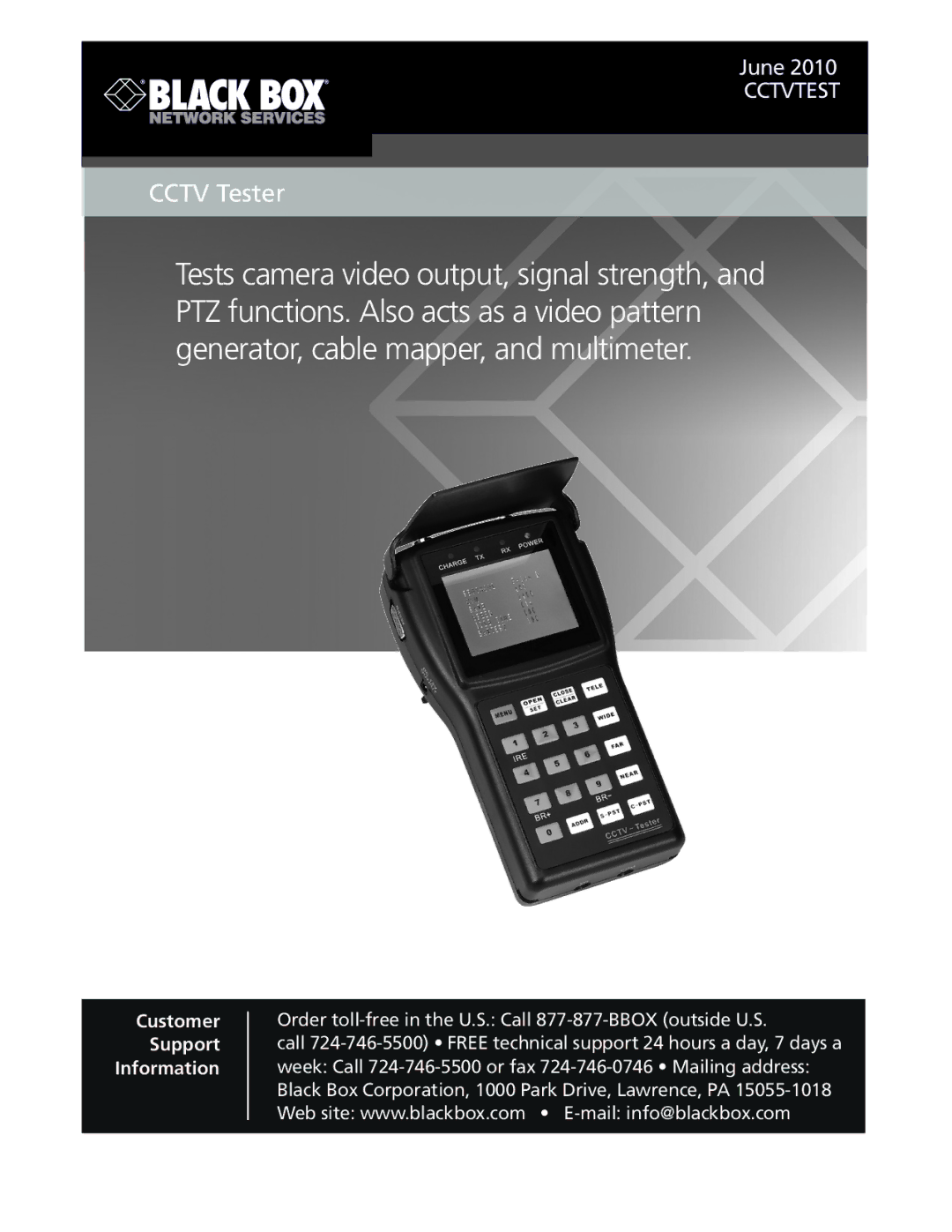 Black Box CCTV Tester, CCTVTEST manual Cctv Tester 