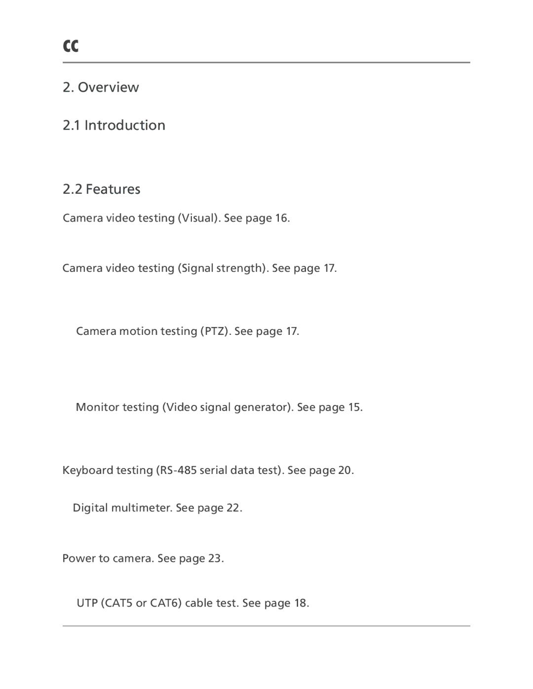 Black Box CCTVTEST, CCTV Tester manual Overview Introduction, Features 