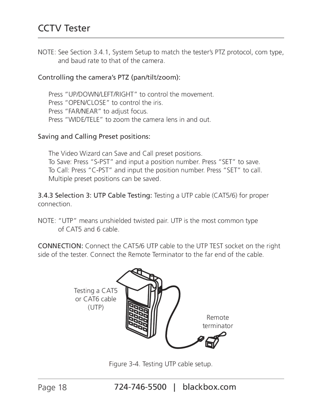 Black Box CCTVTEST, CCTV Tester manual Utp, Remote terminator 