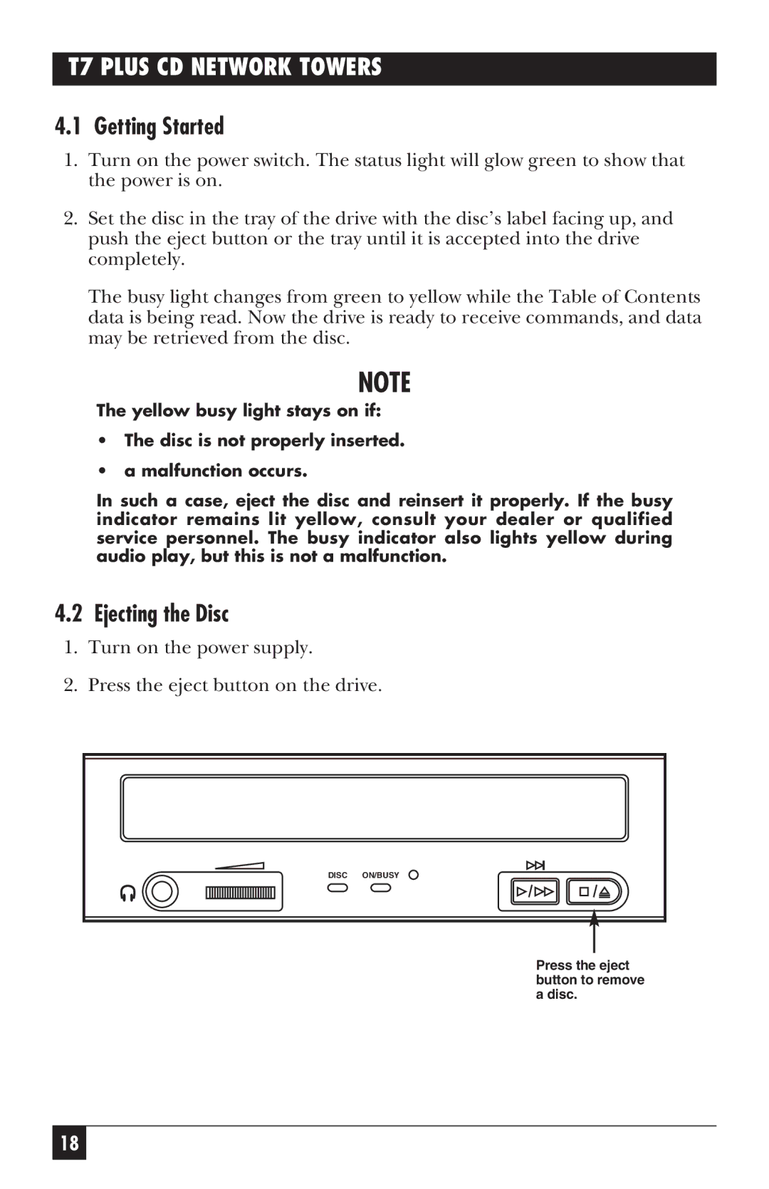 Black Box CDTE300A-7-R5, CDTT300A-7-R5 manual Getting Started, Ejecting the Disc 