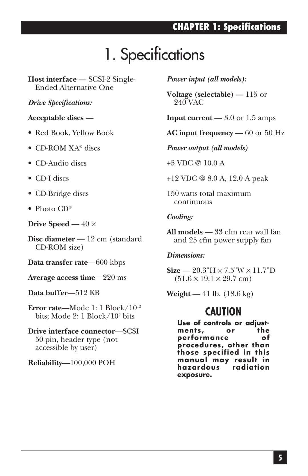 Black Box CDTT300A-7-R5, CDTE300A-7-R5 manual Specifications 