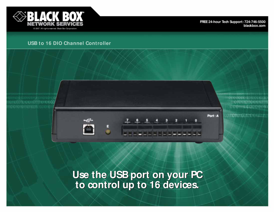 Black Box manual USB to 16 DIO Channel Controller, All rights reserved. Black Box Corporation 