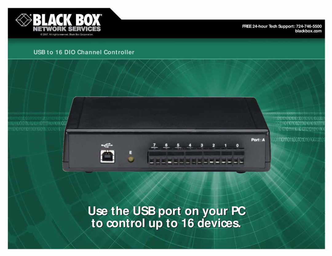 Black Box Channel Controller manual Use the USB port on your PC to control up to 16 devices 