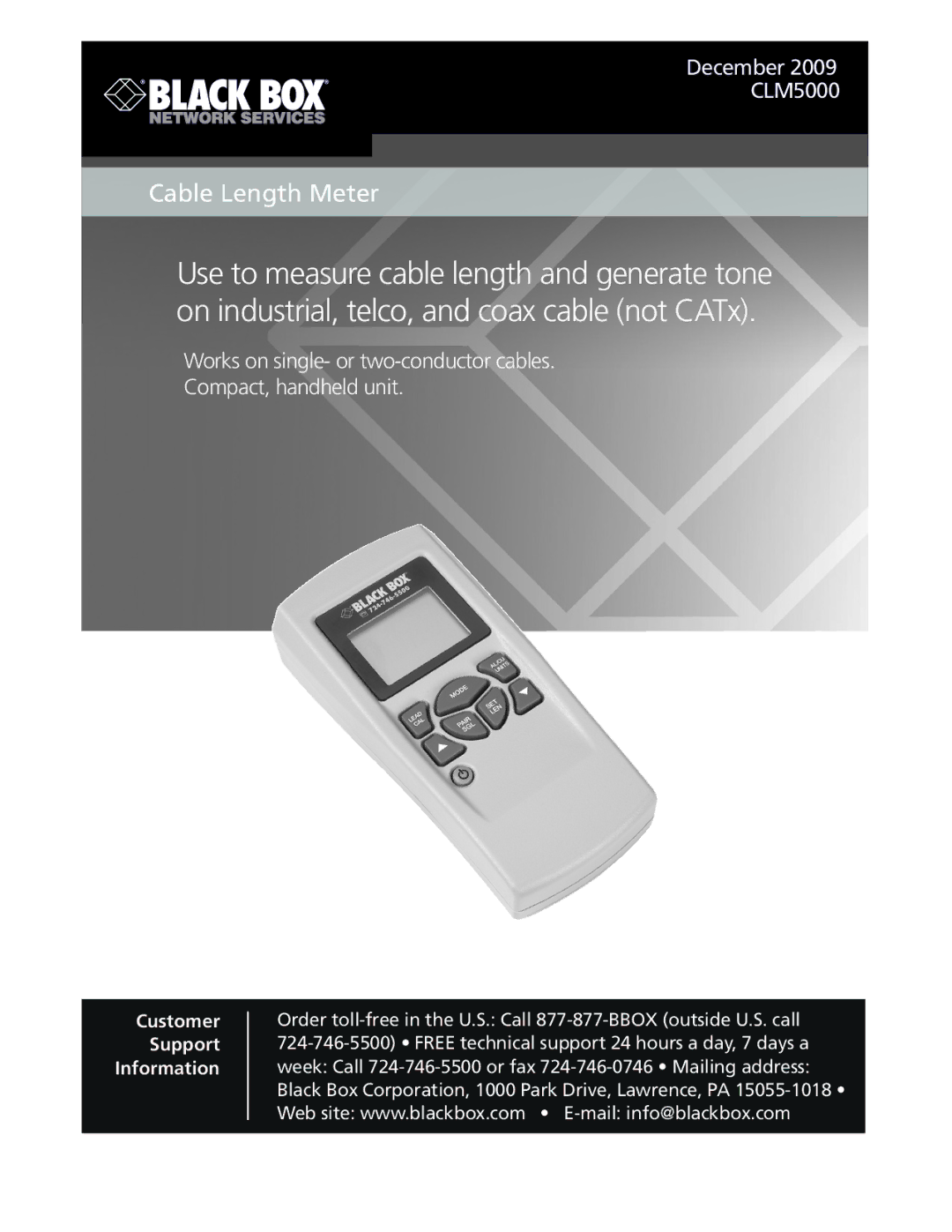 Black Box Cable Length Meter manual December CLM5000 