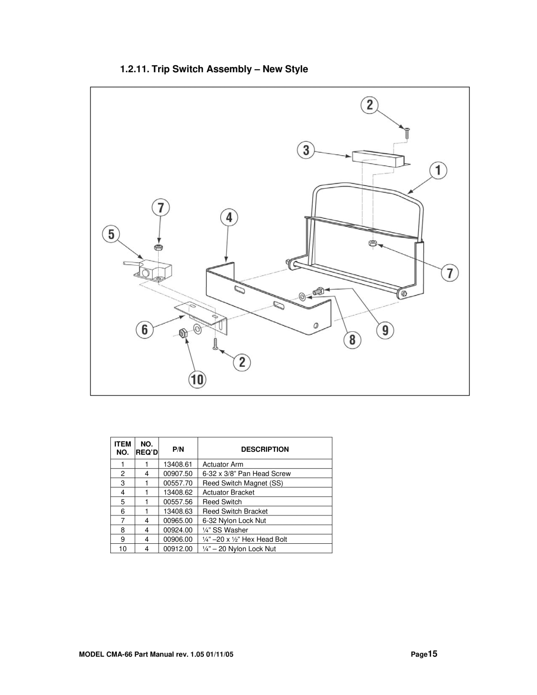 Black Box CMA DISHMACHINE manual Trip Switch Assembly New Style 