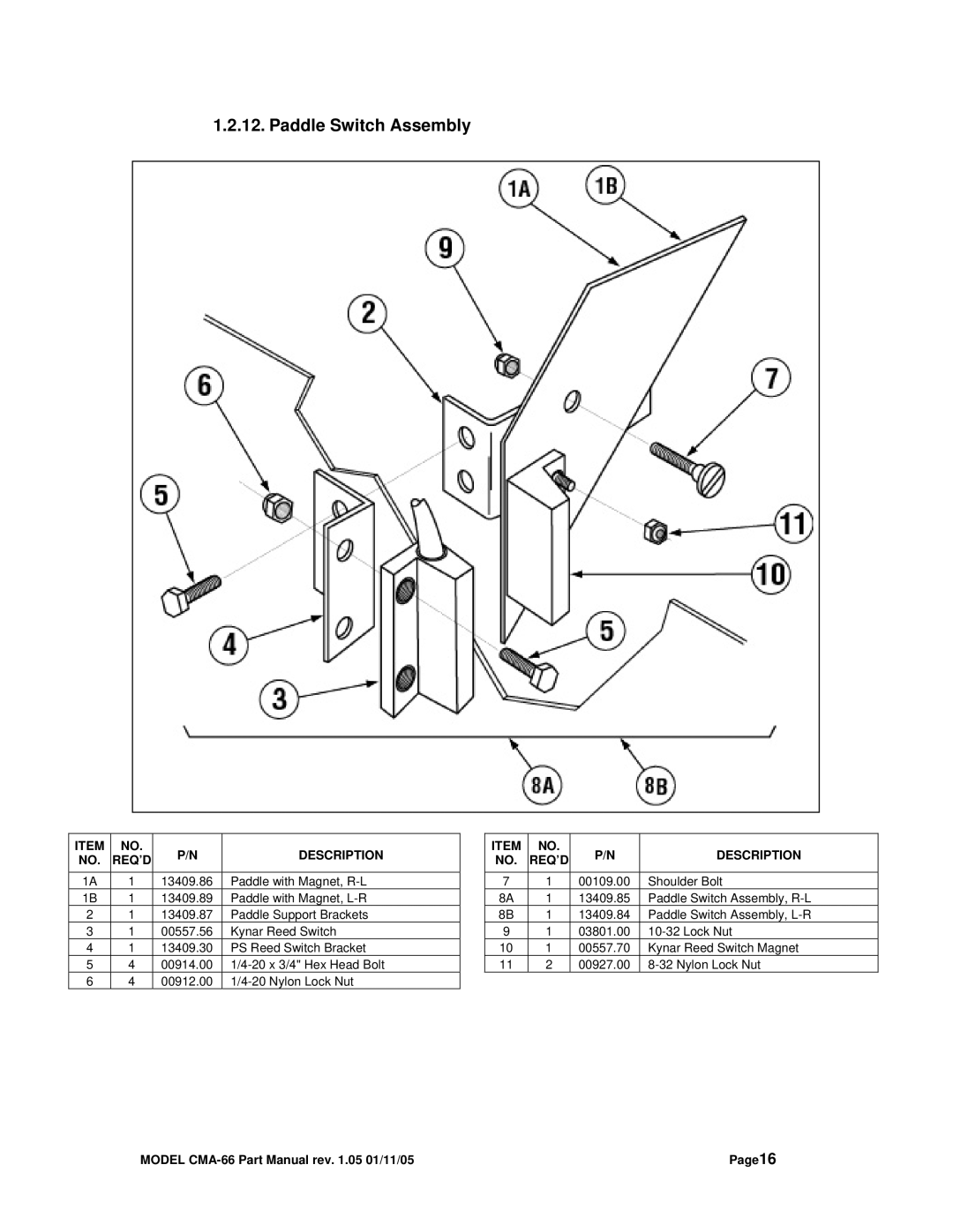 Black Box CMA DISHMACHINE manual Paddle Switch Assembly 