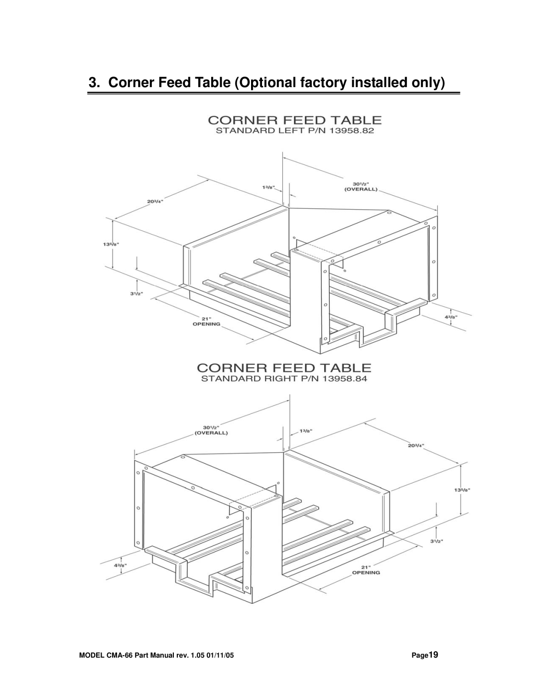 Black Box CMA DISHMACHINE manual Corner Feed Table Optional factory installed only 