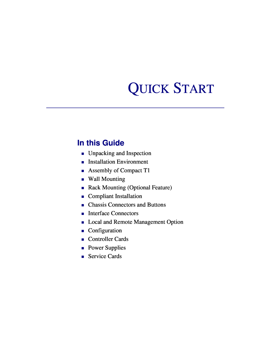 Black Box COMPACT T1 quick start Quick Start, In this Guide, ν Unpacking and Inspection ν Installation Environment 