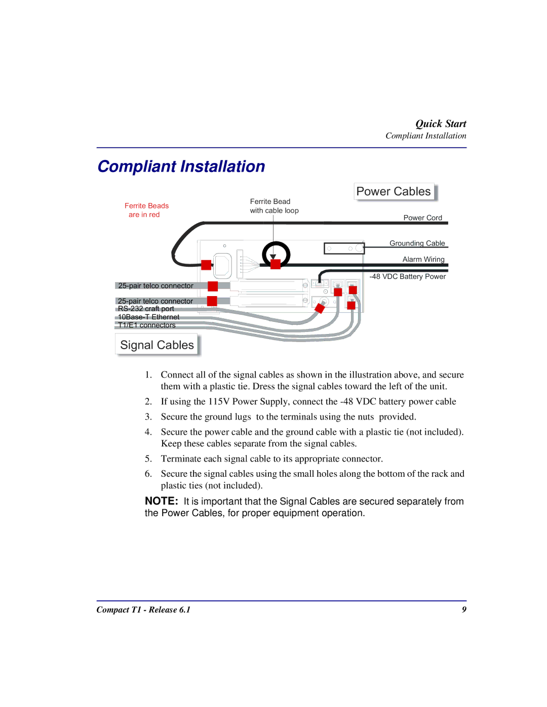 Black Box COMPACT T1 quick start Compliant Installation, Power Cables 