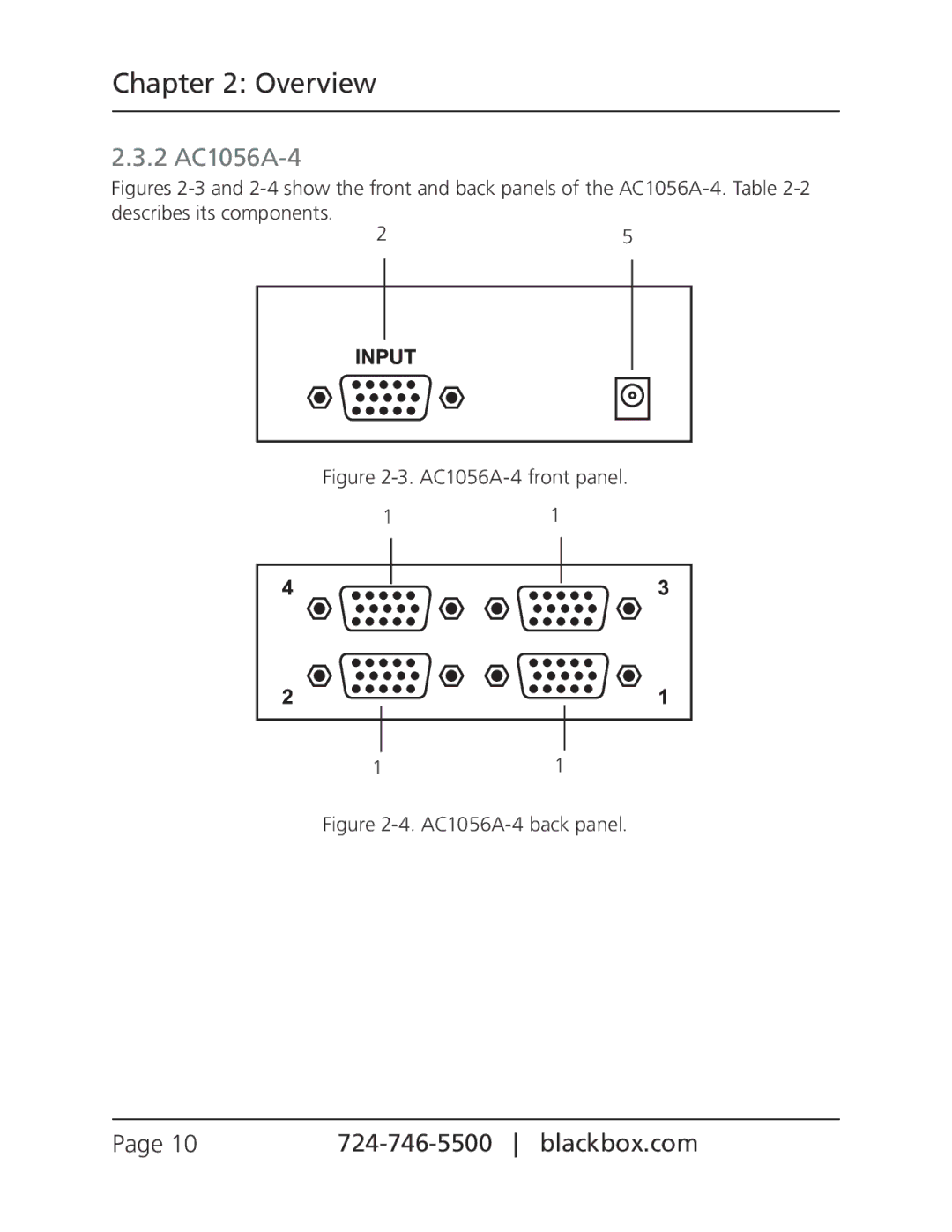 Black Box AC1056A-2, Compact Video Splitters, AC1056A-8 manual 2 AC1056A-4, AC1056A-4 front panel 