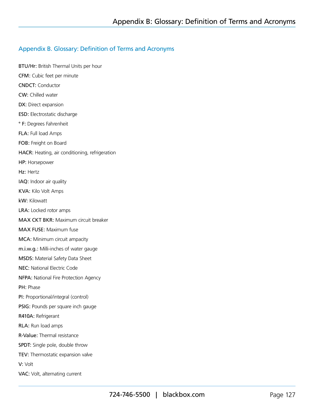 Black Box CRDX-A-FS-24KW, CRDX-W-FS-12KW, CRDX-G-FS-24KW user manual Appendix B Glossary Definition of Terms and Acronyms 