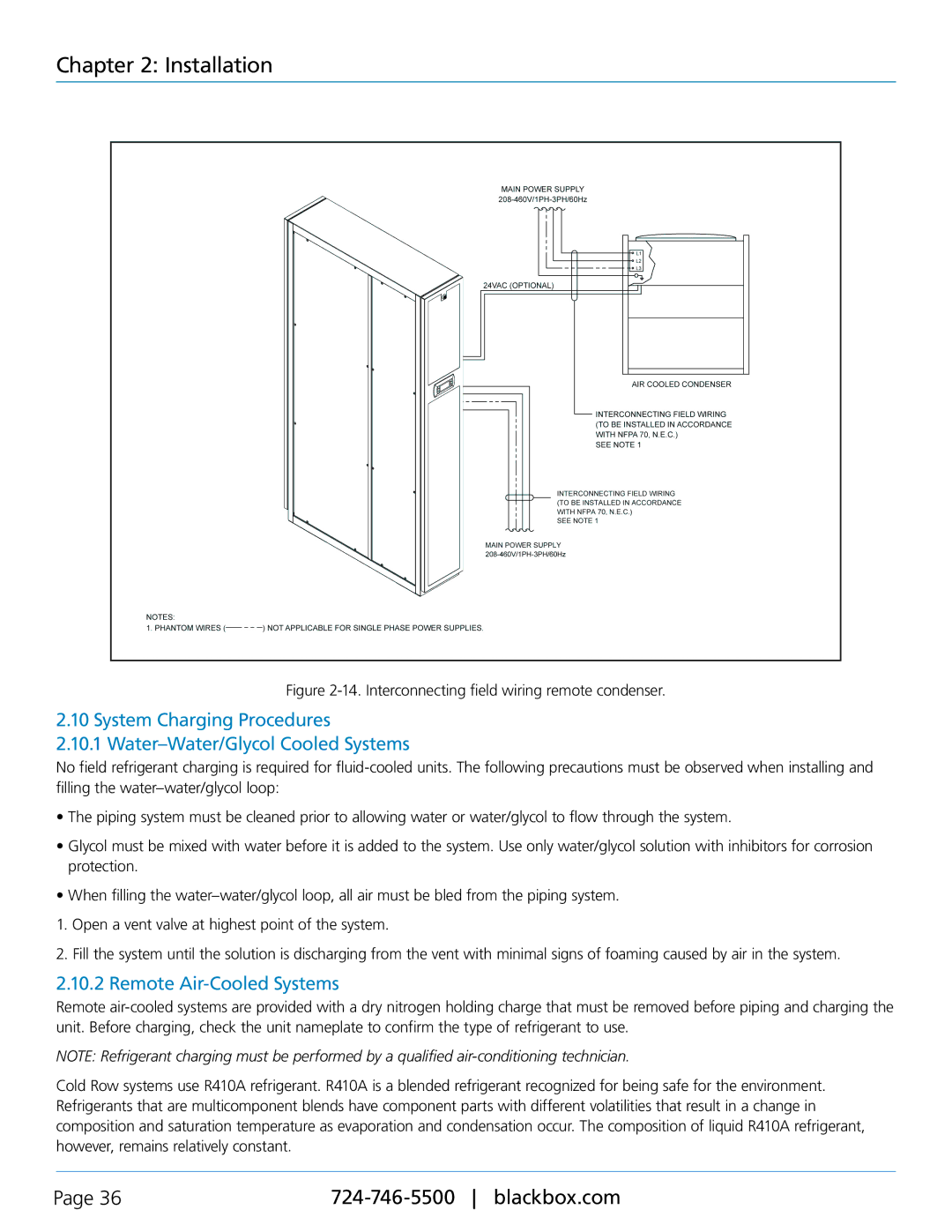 Black Box CRDX-A-FS-24KW, CRDX-W-FS-12KW Remote Air-Cooled Systems, Interconnecting field wiring remote condenser 