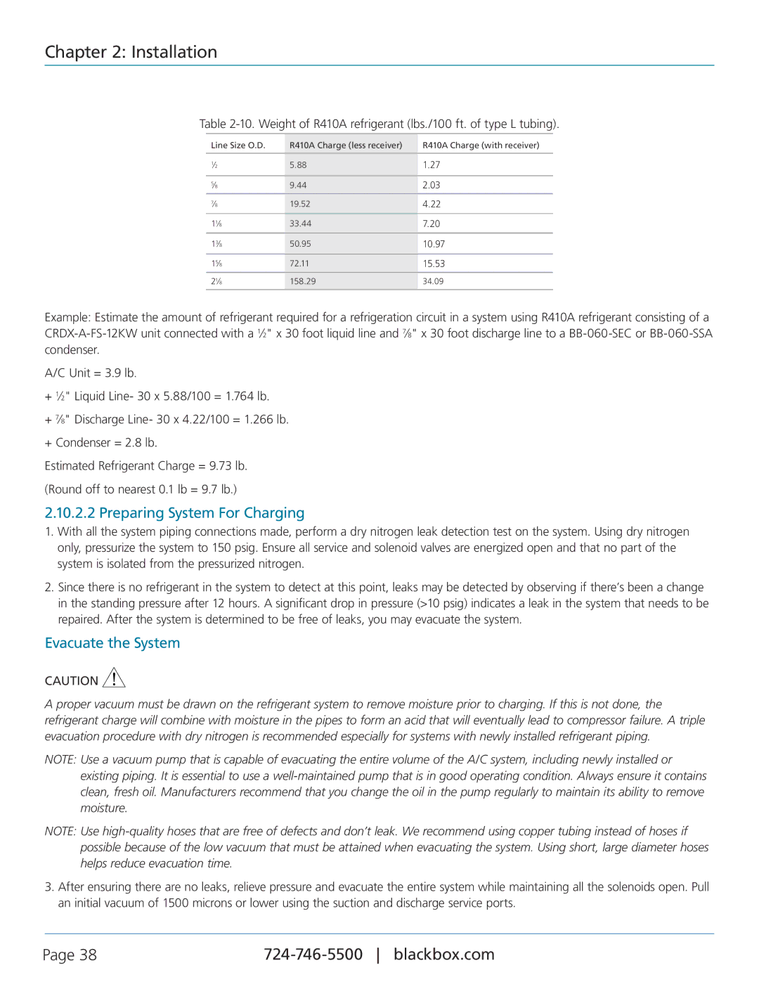 Black Box CRDX-W-FS-24KW, CRDX-W-FS-12KW, CRDX-A-FS-24KW, CRDX-G-FS-24KW Preparing System For Charging, Evacuate the System 