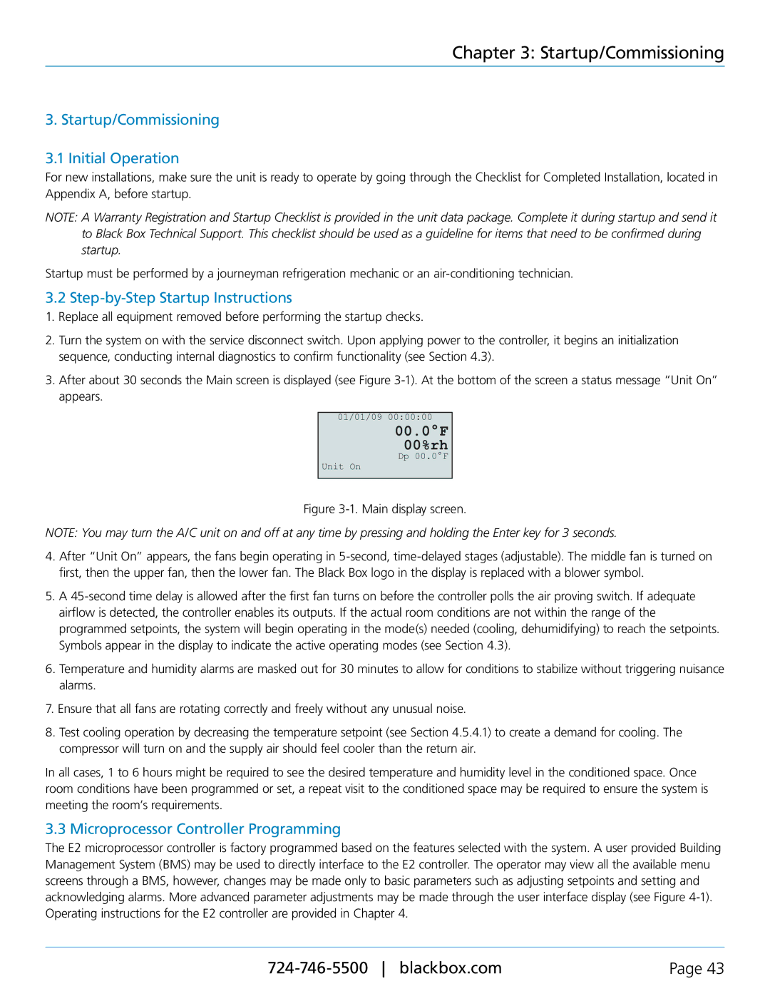 Black Box CRDX-A-FS-24KW, CRDX-W-FS-12KW Startup/Commissioning Initial Operation, Step-by-Step Startup Instructions 