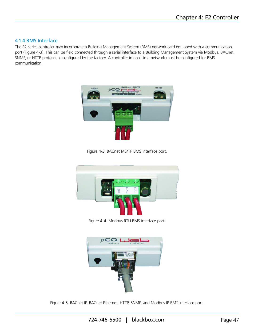 Black Box CRDX-A-FS-12KW, CRDX-W-FS-12KW, CRDX-A-FS-24KW, CRDX-G-FS-24KW BMS Interface, BACnet MS/TP BMS interface port 