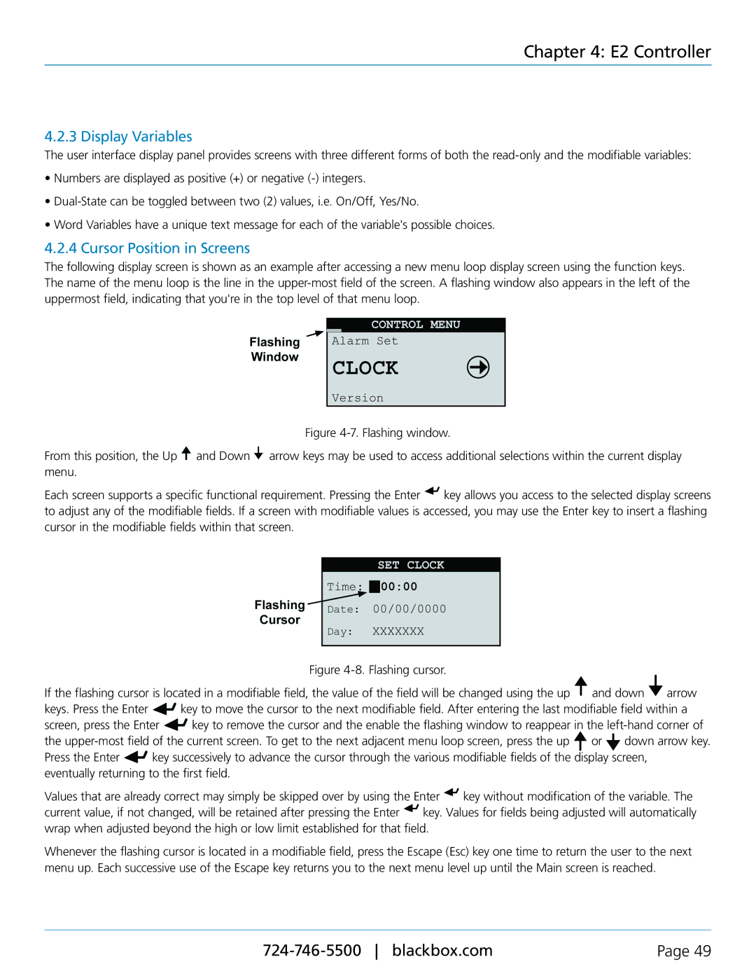Black Box CRDX-W-FS-12KW, CRDX-A-FS-24KW, CRDX-G-FS-24KW, CRDX-W-FS-24KW Display Variables, Cursor Position in Screens 